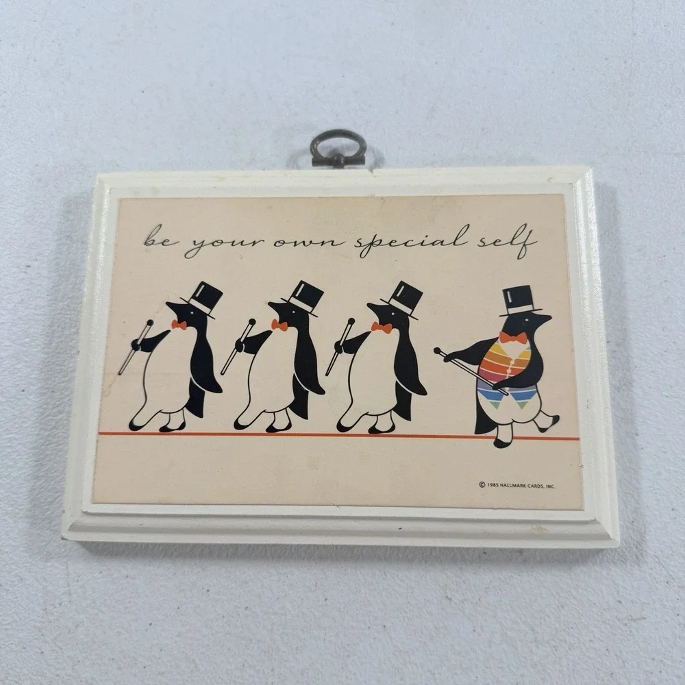 Vintage Hallmark 1985 Be Your Own Special Self Penguin Wood Wall Plaque 6.25x4.5
